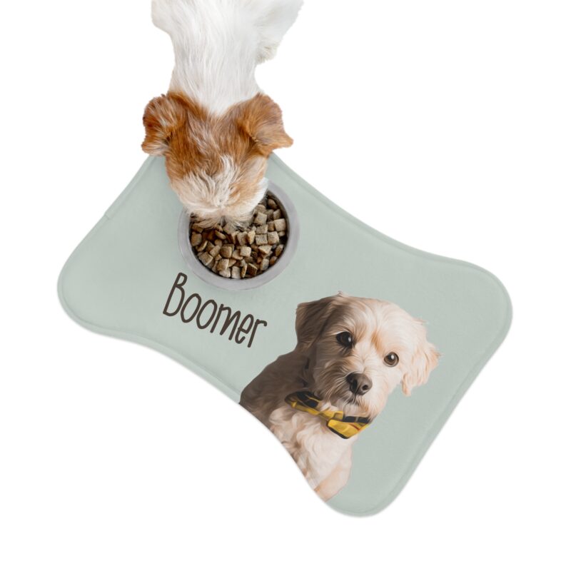 Custom Pet Portrait Bone Shape Food Mat | Personalized Dog Feeding Mat Using Pet Photo.