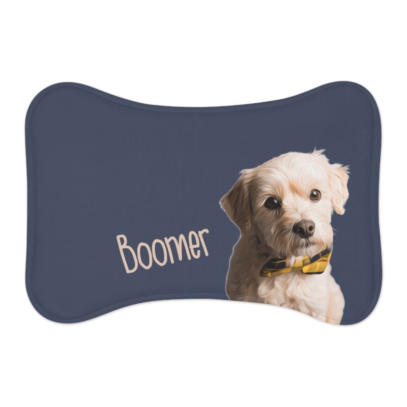 Custom Pet Portrait Bone Shape Food Mat | Personalized Dog Feeding Mat Using Pet Photo.