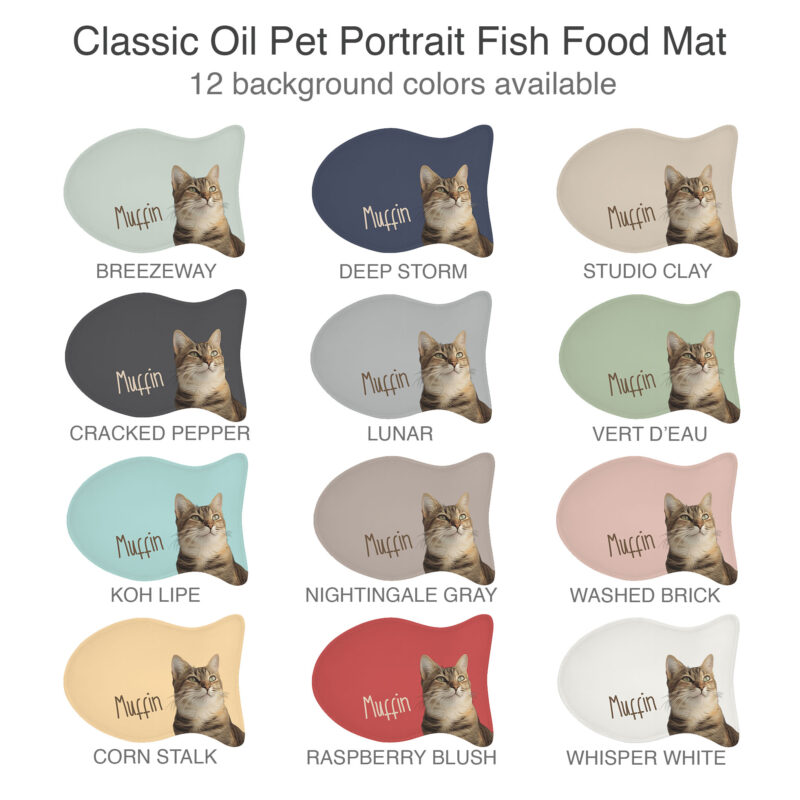 Custom Pet Portrait Fish Shape Food Mat | Personalized Cat Feeding Mat Using Pet Photo.