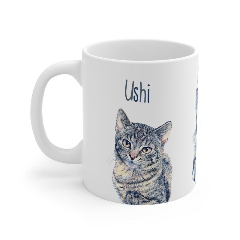 Custom Pet Mug | Cat | Dog Portrait Digital Artwork + Name | White Coffee Mug Personalized