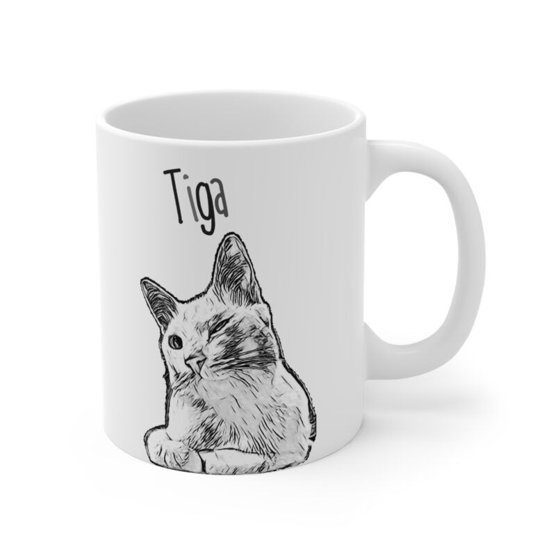 Custom Pet Mug | Cat | Dog Portrait Digital Artwork + Name | White Coffee Mug Personalized