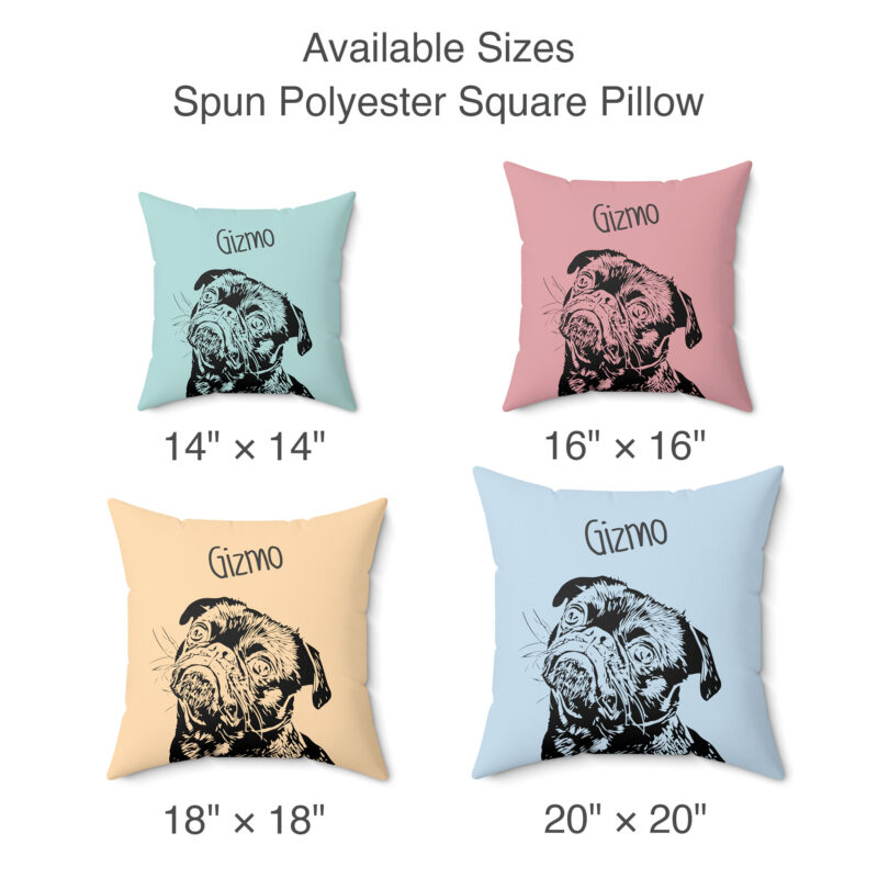 Custom Pet Portrait Square Pillow | Personalized Dog - Cat Polyester Case + Pillow. Custom Pet Portrait using your Pet Photo.