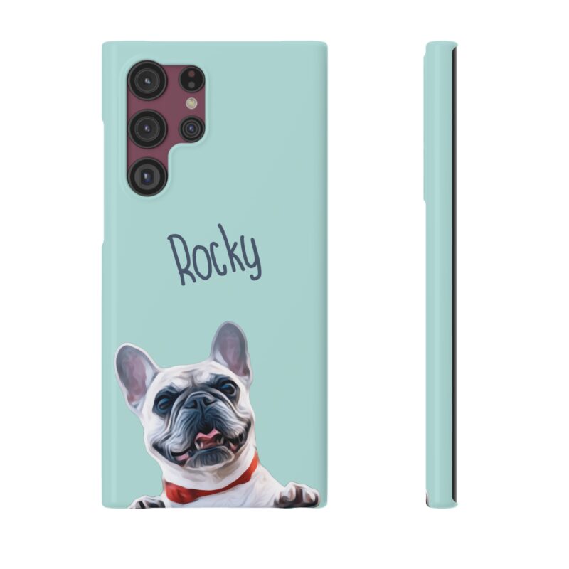 Custom Pet Portrait Slim phone case. Personalized iPhone and Samsung Cases with portrait made from your favorite pet photo.