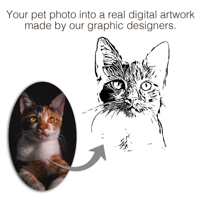 Custom Pet Portrait Fish Shape Food Mat | Personalized Cat Feeding Mat Using Pet Photo | Vector Artwork