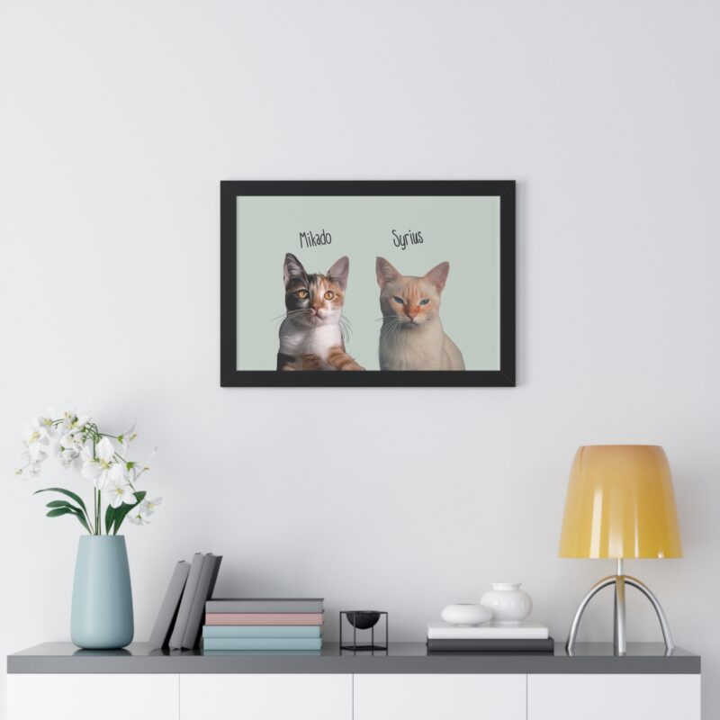 Custom Pet Portrait Framed Poster - Cat Portraits Poster - Pet lover Gifts - Personalized cat and dog portrait from photo