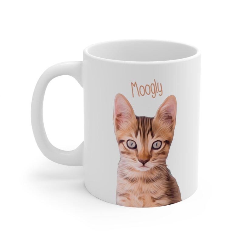 Custom Pet Mug | Cat | Dog Portrait Digital Artwork + Name | White Coffee Mug Personalized