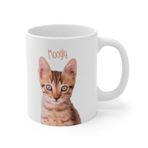 Custom Pet Mug | Cat | Dog Portrait Digital Artwork + Name | White Coffee Mug Personalized