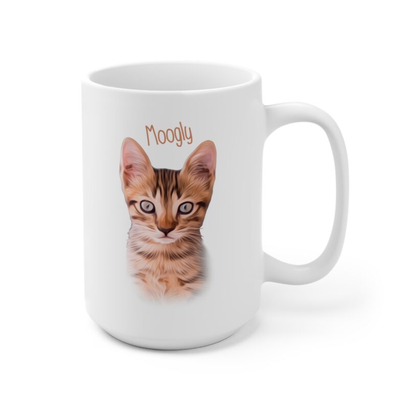 Custom Pet Mug | Cat | Dog Portrait Digital Artwork + Name | White Coffee Mug Personalized