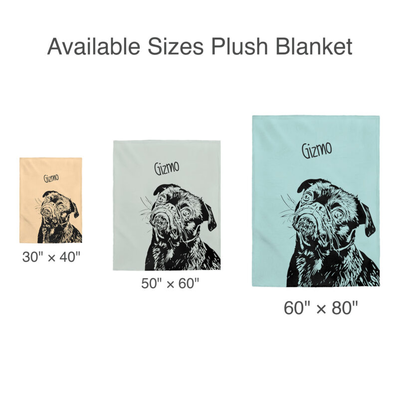 Custom Pet Portrait Plush Blanket | Personalized Dog - Cat Blanket + Name. Custom Pet Portrait using your Pet Photo.