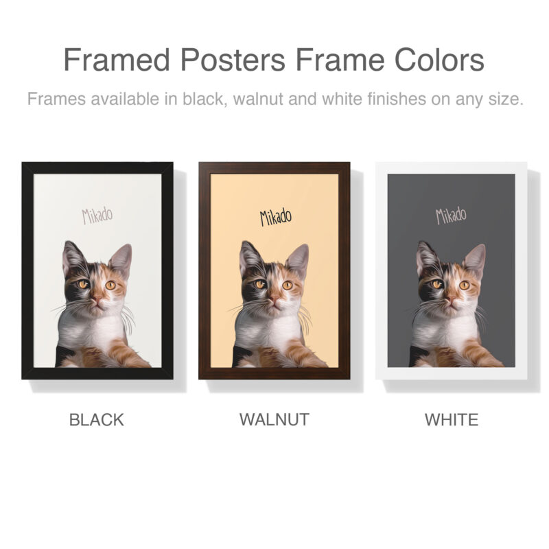 Custom Pet Portrait Framed Poster - Cat Portraits Poster - Pet lover Gifts - Personalized cat and dog portrait from photo