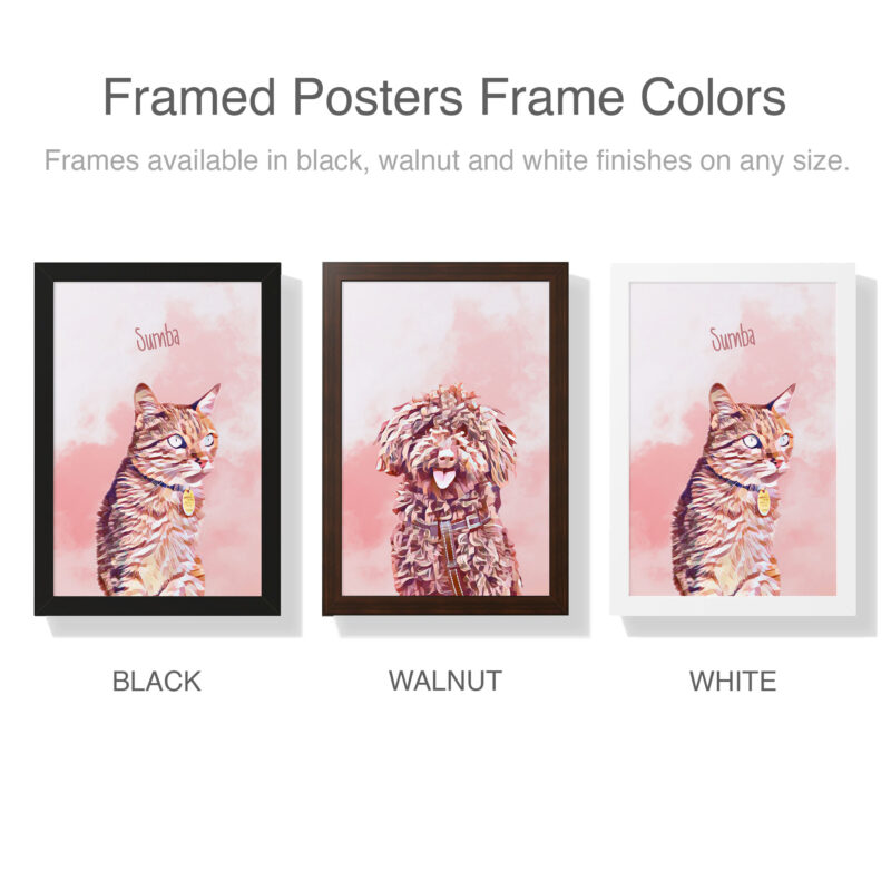 Custom Pet Portrait Framed Poster - Cat Portraits Painting Poster - Pet lover Gifts - Personalized cat and dog portrait from photo.