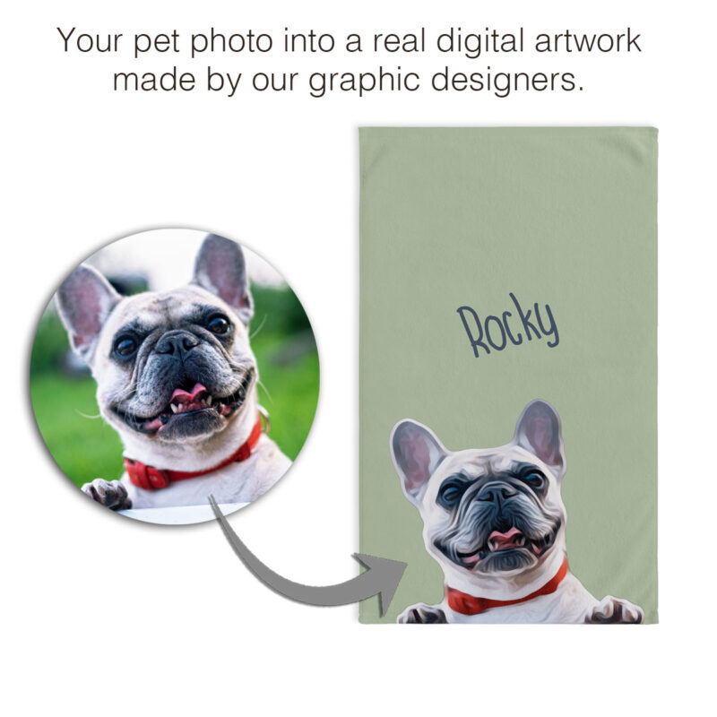 Custom Pet Portrait Hand Towel | Personalized Dog - Cat hand Towel + Name. Custom Pet Portrait using your Pet Photo.